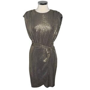 Alex Marie Metallic Gold Sequin Faux Wrap Dress Sparkle City Astrid - Size 10